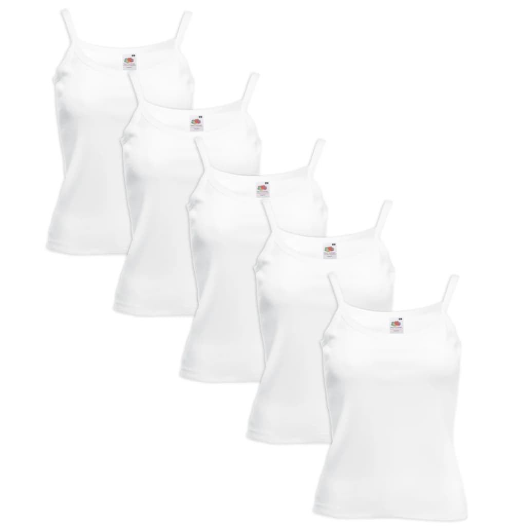 5 Fruit of the Loom Ladies Spaghetti Strap Top Cotton White XS